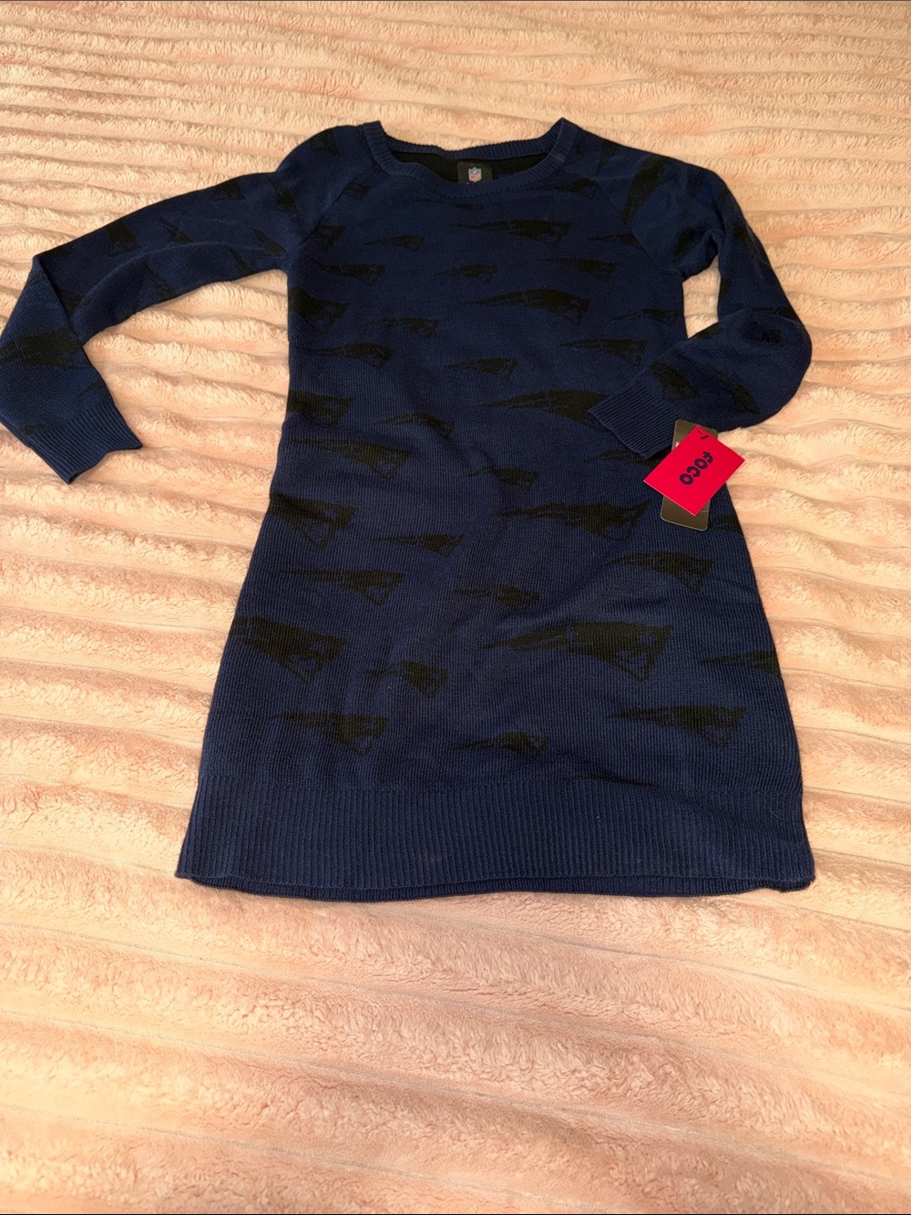 New England Patriots Women's Navy Blue Sweater Dress with Black Pattern